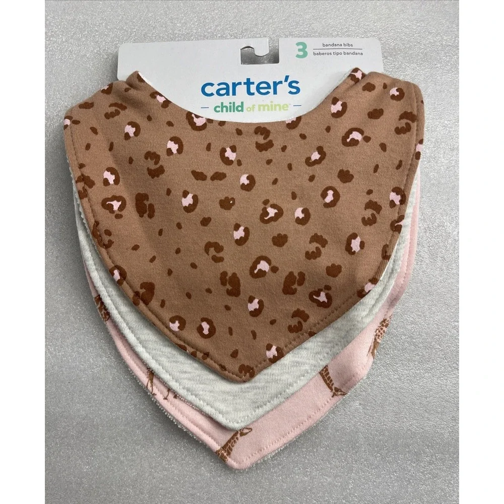 Carter's Child of Mine Baby Bandana Bibs Cheetah Giraffe 3-Pack Snap Closure NEW